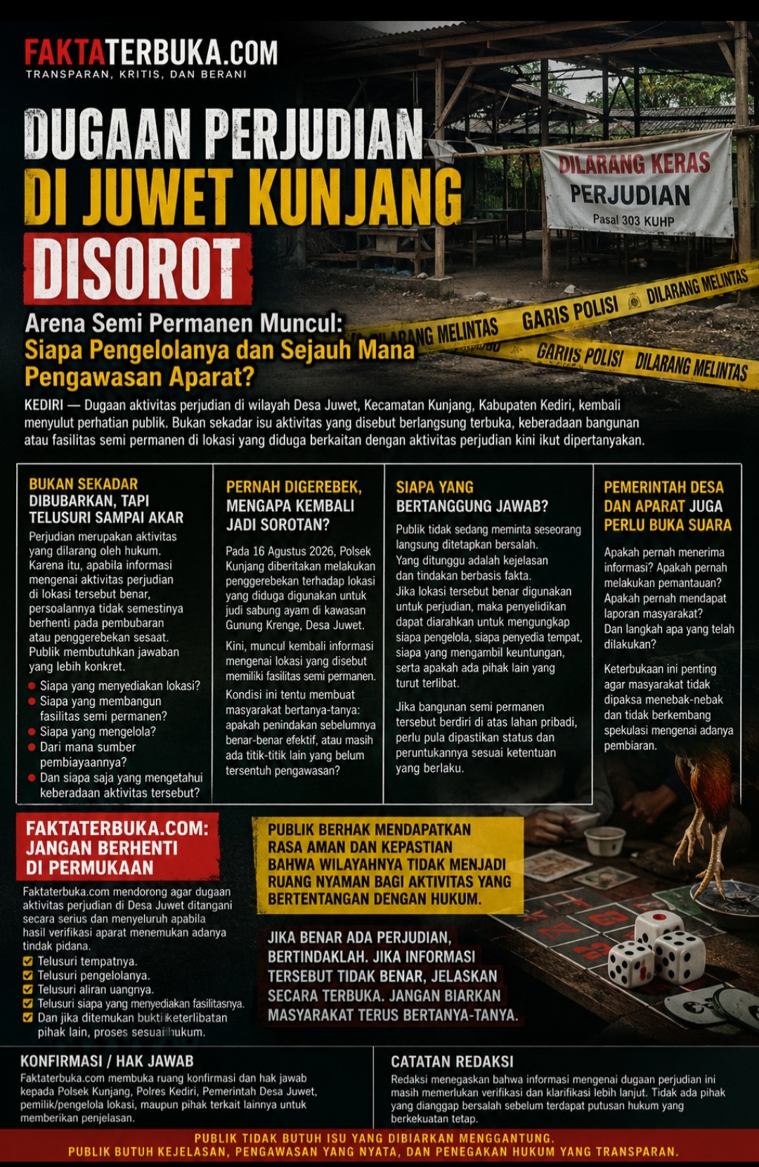 Dugaan Perjudian di Juwet Kunjang Disorot, Arena Semi Permanen Muncul: Siapa Pengelolanya dan Sejauh Mana Pengawasan Aparat?